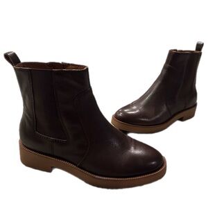 Lucky Brand Ressy Chocolate‎ Leather Chelsea Style Block Low Heel Ankle Booties